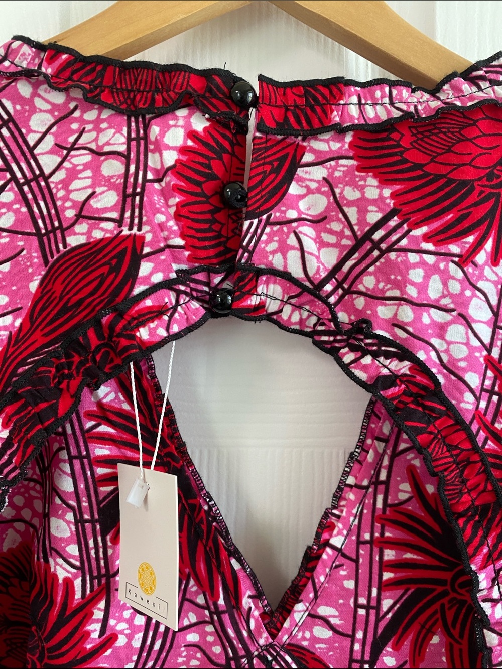 Kawesii Pink & Red Floral Tiered Dress - Picture 7 of 13